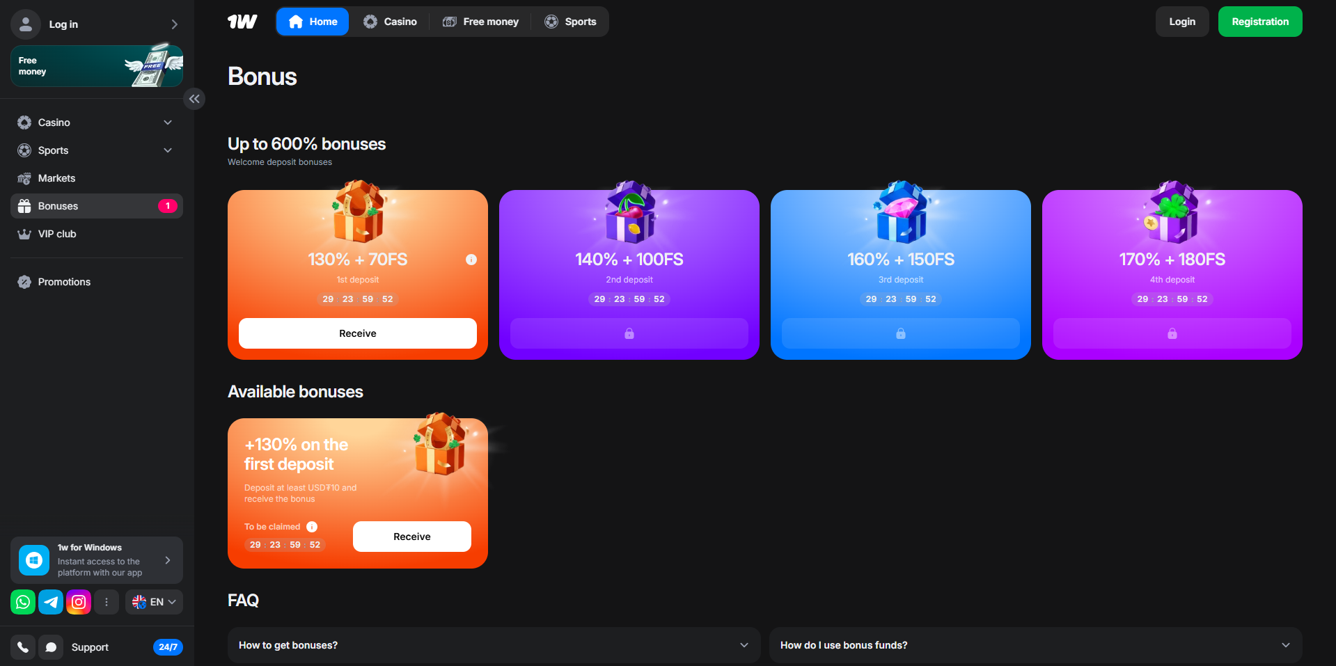 1Win Casino Promotions